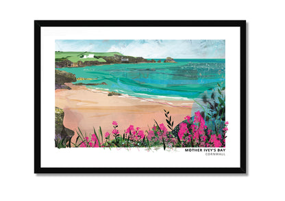 Mother Ivey's Bay art print by Vicki Shortt, the bay near Padstow on the north Cornish coast, in a black frame