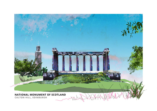 National Monument of Scotland art print by Vicki Shortt, the unfinished columns on Calton Hill, Edinburgh