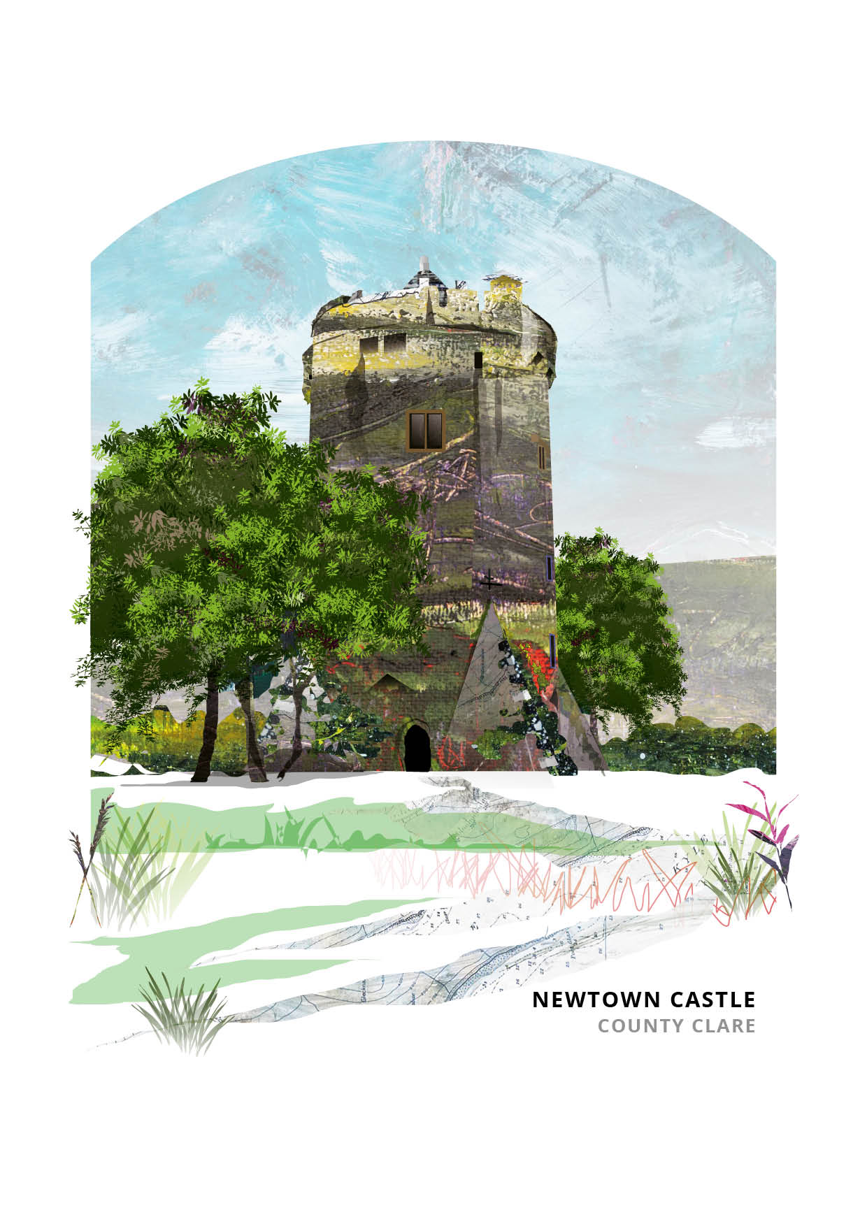 Newtown Castle Ireland, art print by Vicki Shortt, the round tower house in the Burren, County Clare, Ireland