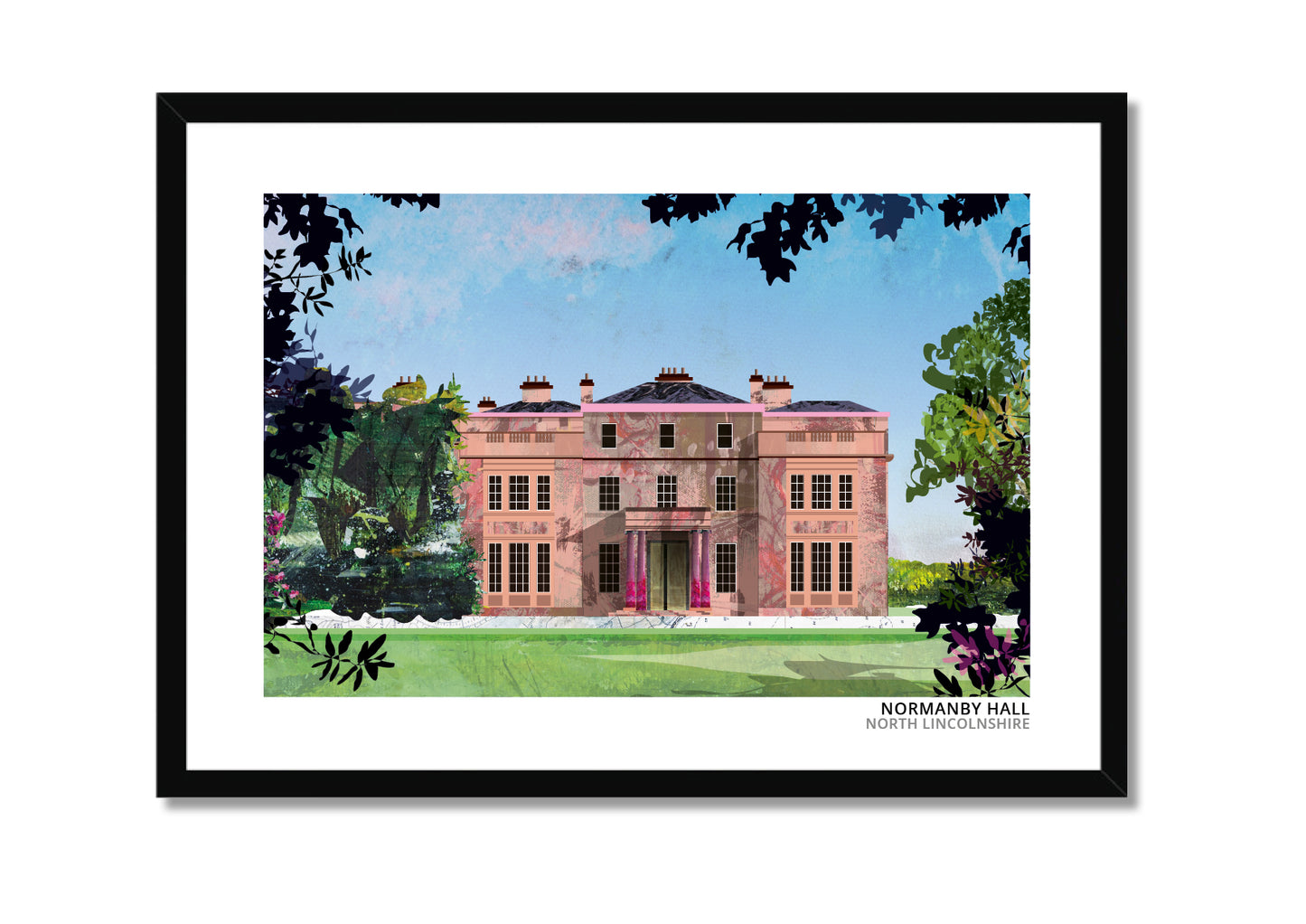 Normanby Hall art print by Vicki Shortt, the Regency country house and parkland near Scunthorpe, North Lincolnshire, in a black frame