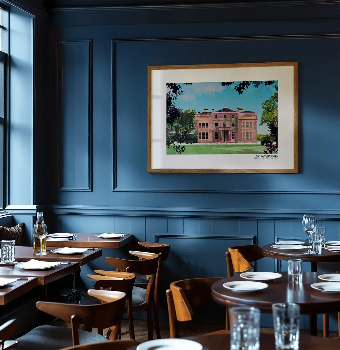 Normanby Hall art print by Vicki Shortt, the Regency country house and parkland near Scunthorpe, North Lincolnshire, framed in a room setting