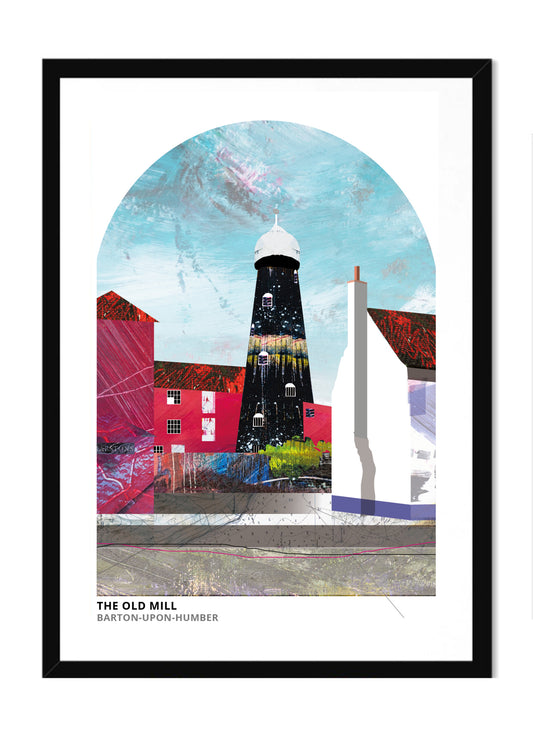 Old Mill, Barton-upon-Humber art print by Vicki Shortt, the old windmill at Barton-upon-Humber, North Lincolnshire, in a black frame