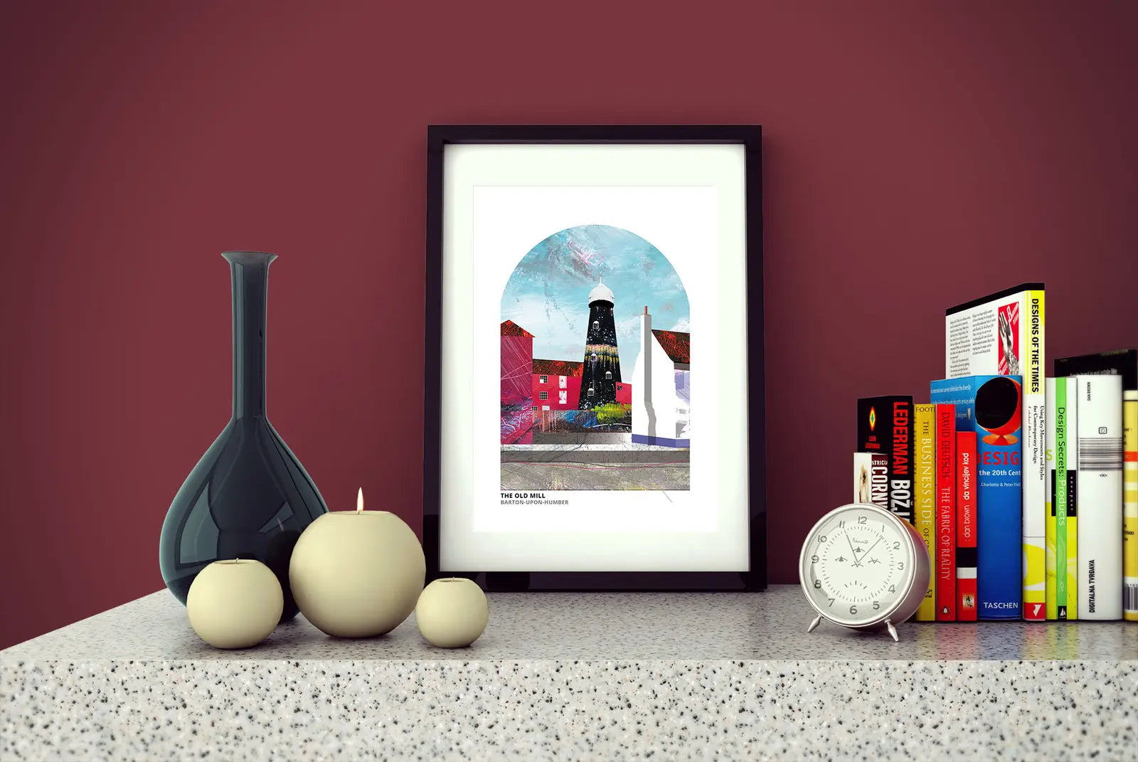 Old Mill, Barton-upon-Humber art print by Vicki Shortt, the old windmill at Barton-upon-Humber, North Lincolnshire, framed in a room setting