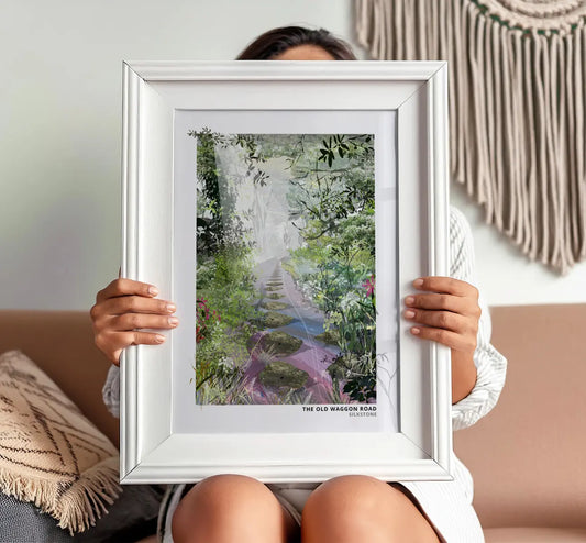 Old Waggon Road art print by Vicki Shortt, the old colliery waggon road at Silkstone, South Yorkshire, framed in a room setting