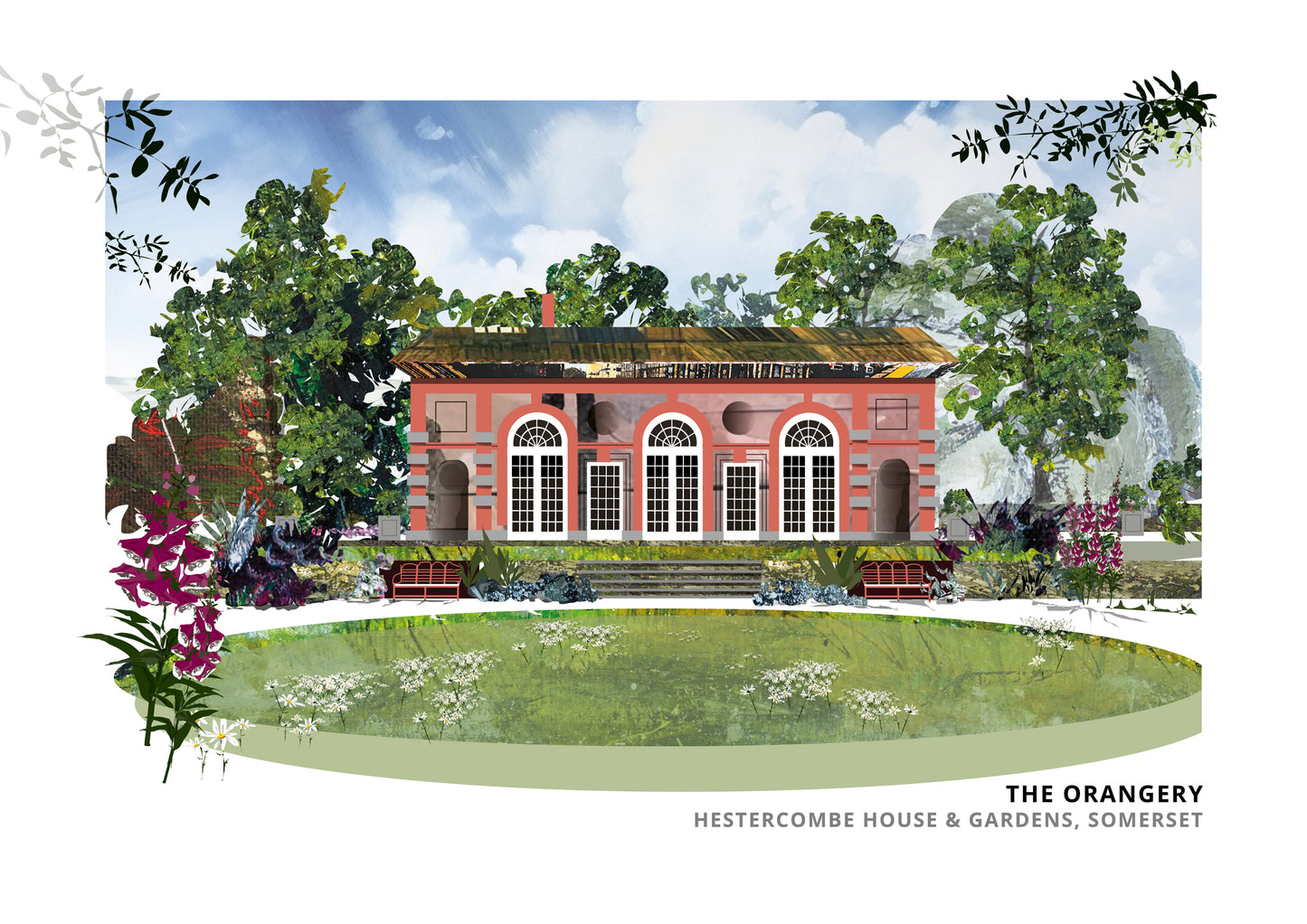 Orangery Hestercombe art print by Vicki Shortt, the orangery in the gardens at Hestercombe House, Somerset