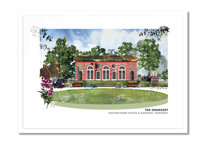 Orangery Hestercombe art print by Vicki Shortt, the orangery in the gardens at Hestercombe House, Somerset, in a white frame