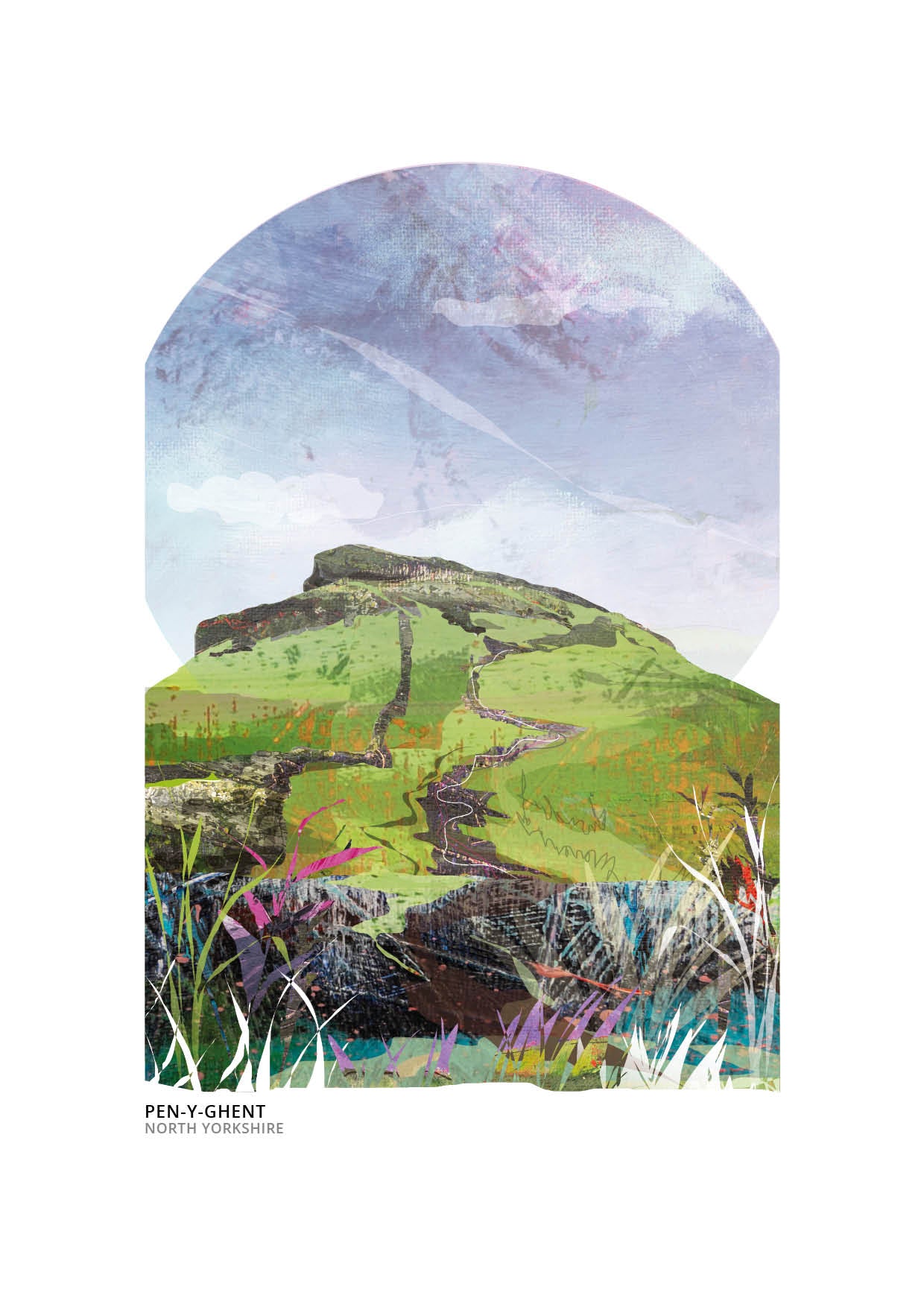 Pen-y-ghent art print by Vicki Shortt, the stepped profile of one of the Yorkshire Three Peaks above Ribblesdale