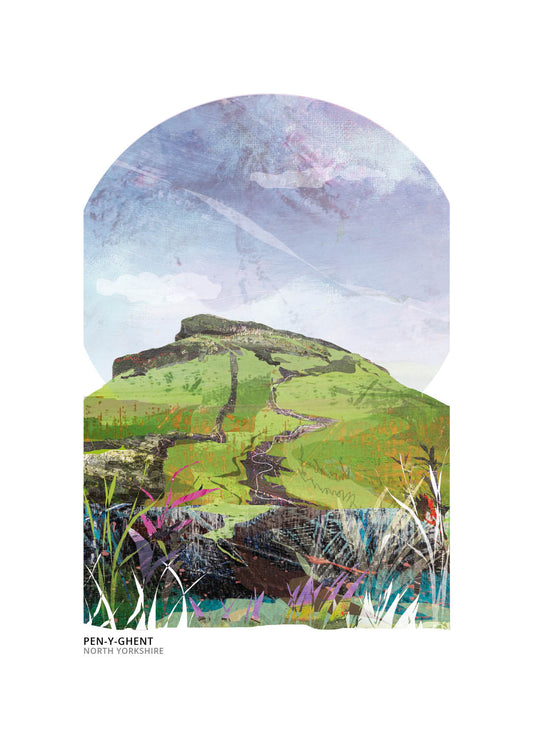 Pen-y-ghent art print by Vicki Shortt, the stepped profile of one of the Yorkshire Three Peaks above Ribblesdale