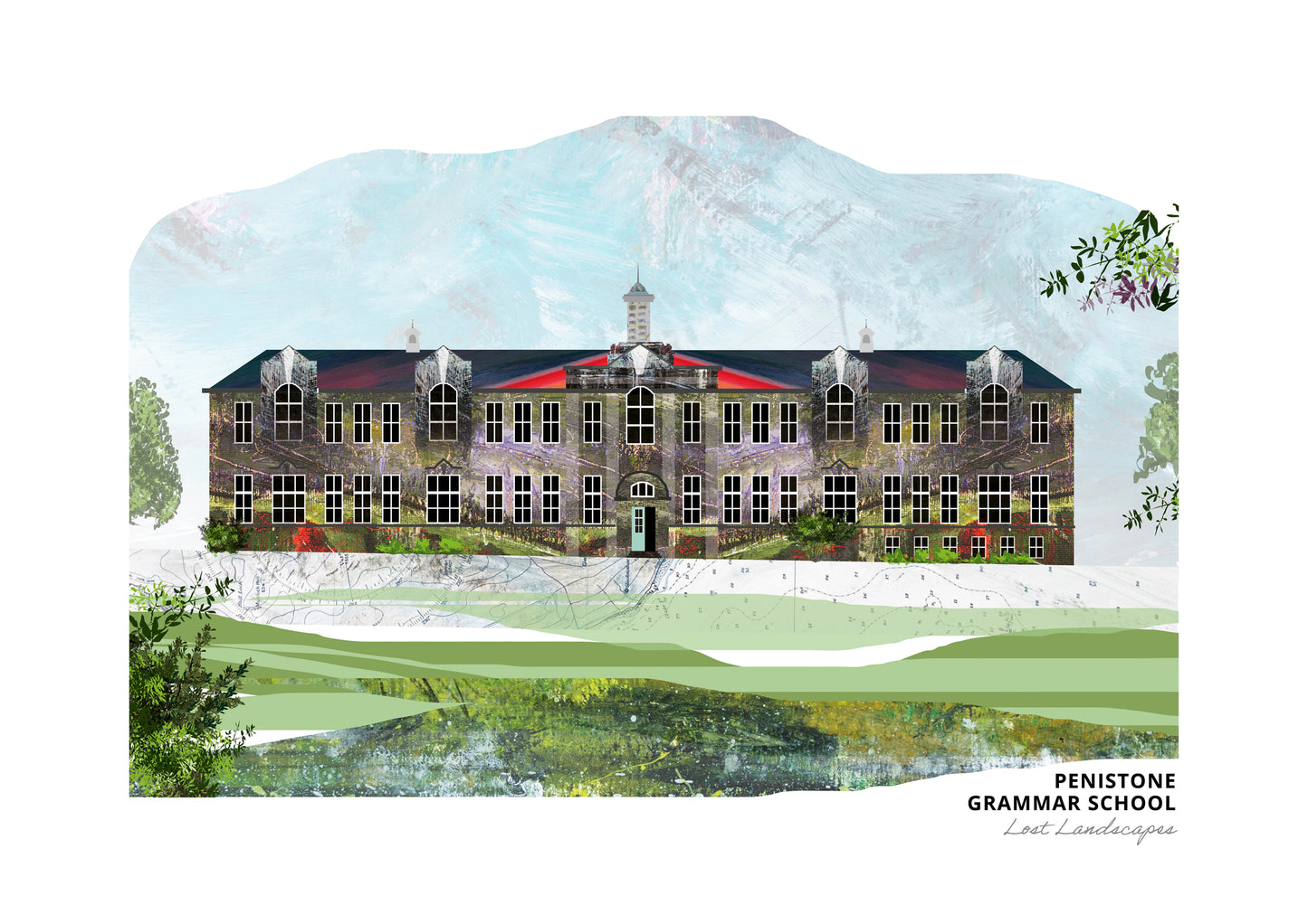 Penistone Grammar School art print by Vicki Shortt, the grammar school at Penistone, South Yorkshire