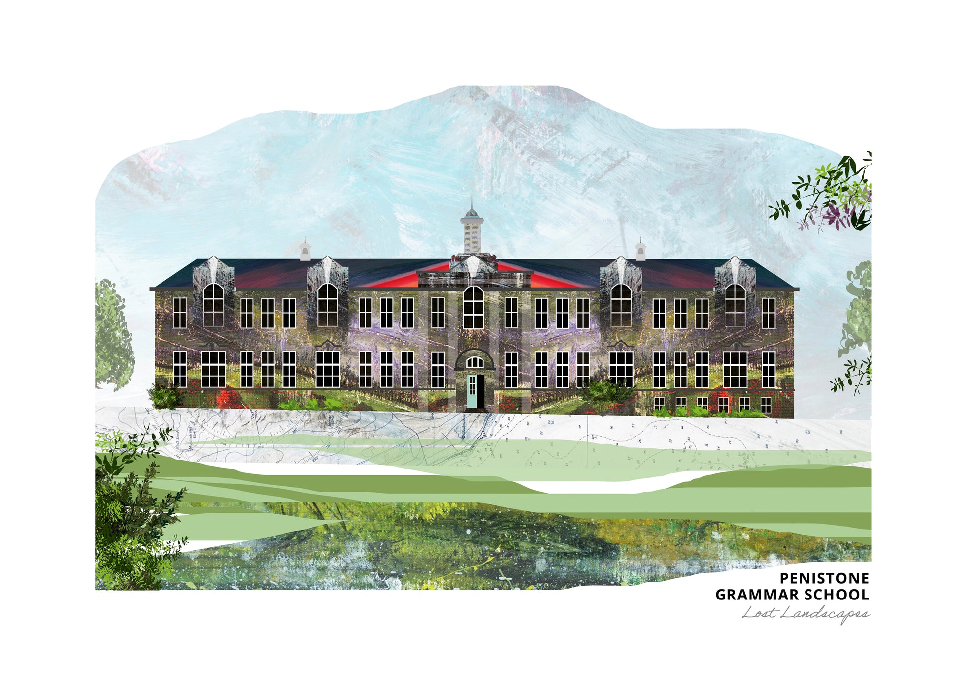 Penistone Grammar School art print by Vicki Shortt, the grammar school at Penistone, South Yorkshire