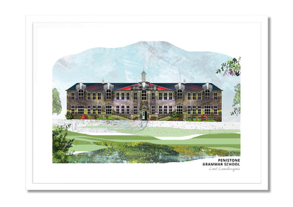 Penistone Grammar School art print by Vicki Shortt, the grammar school at Penistone, South Yorkshire, in a white frame