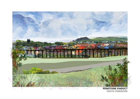 Penistone Viaduct art print by Vicki Shortt, the stone railway viaduct at Penistone, South Yorkshire