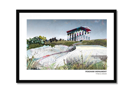 Penshaw Monument art print by Vicki Shortt, the Greek temple folly on its hill in Tyne and Wear, in a black frame