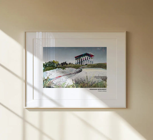 Penshaw Monument art print by Vicki Shortt, the Greek temple folly on its hill in Tyne and Wear, framed in a room setting