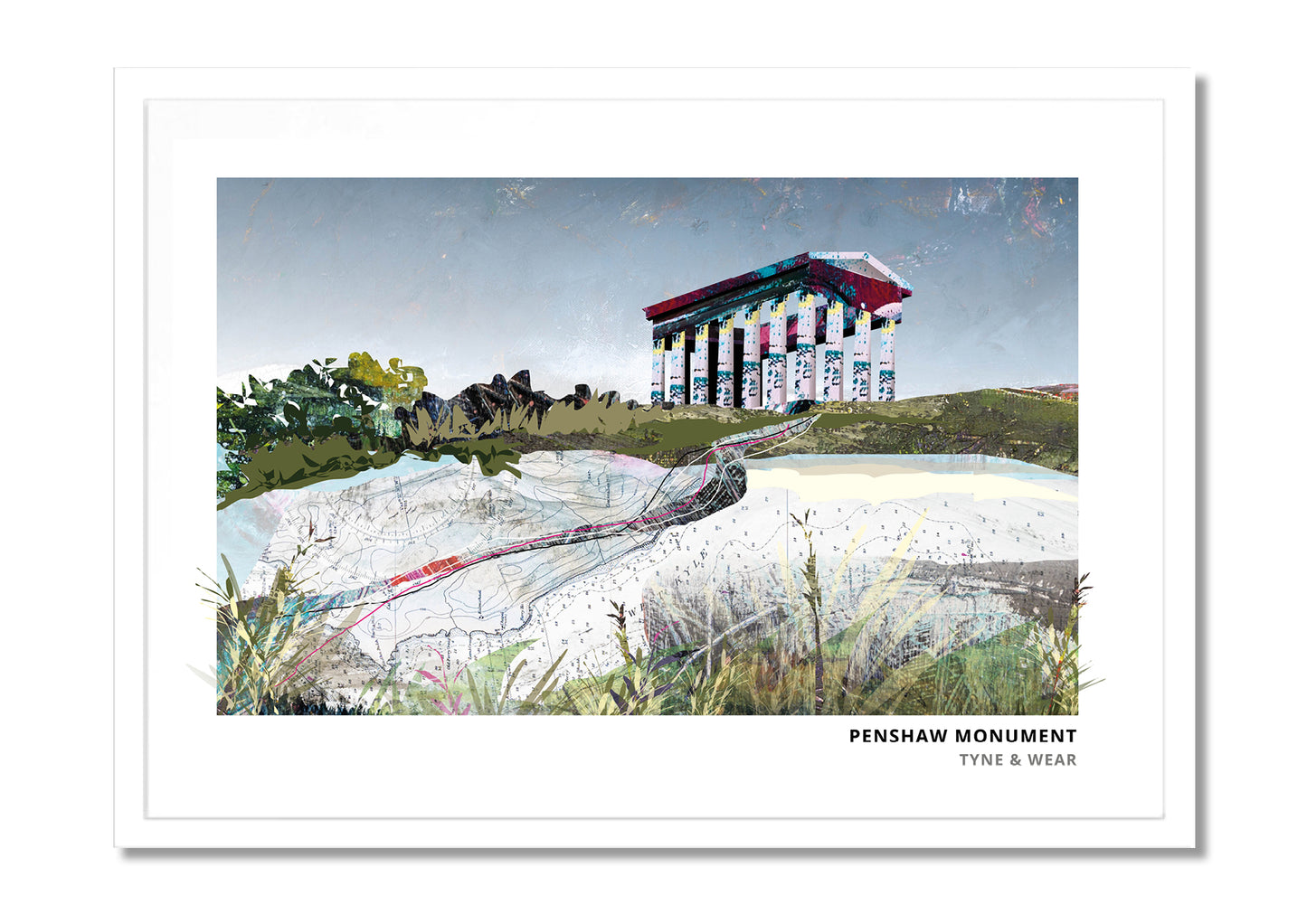 Penshaw Monument art print by Vicki Shortt, the Greek temple folly on its hill in Tyne and Wear, in a white frame