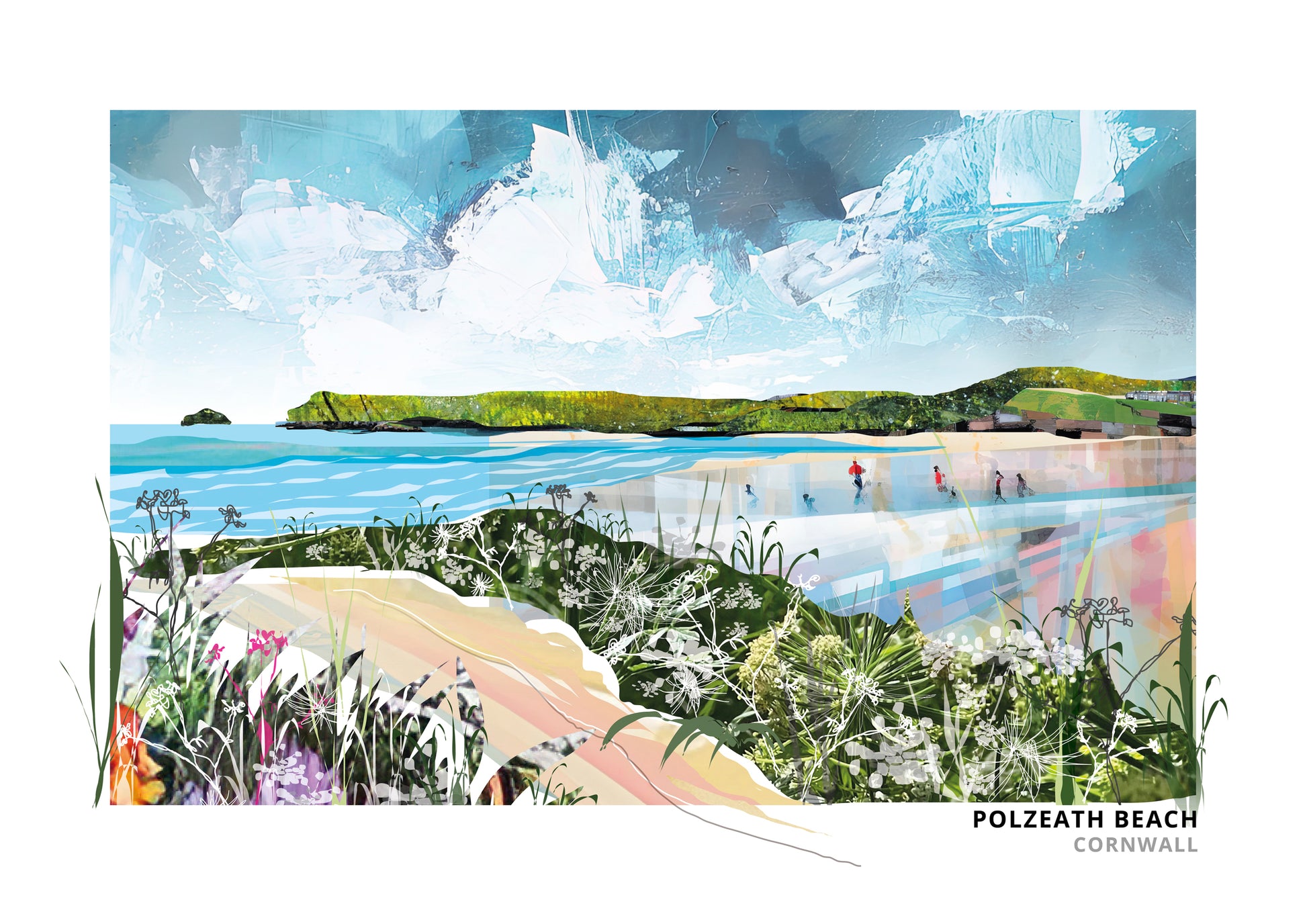 Polzeath art print by Vicki Shortt, the surf beach at Polzeath on the north Cornish coast