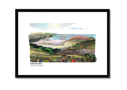 Porlock Bay art print by Vicki Shortt, the shingle bay on the Exmoor coast, Somerset, in a black frame