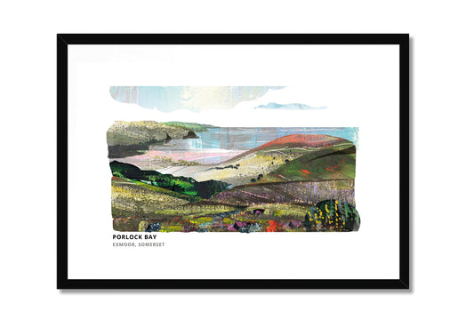 Porlock Bay art print by Vicki Shortt, the shingle bay on the Exmoor coast, Somerset, in a black frame