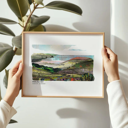 Porlock Bay art print by Vicki Shortt, the shingle bay on the Exmoor coast, Somerset, framed in a room setting