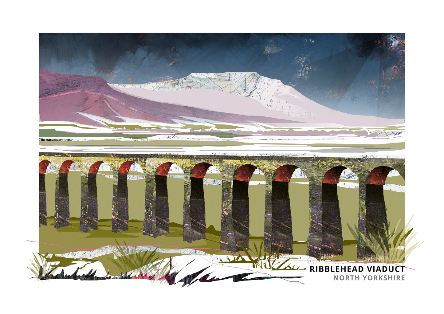 Ribblehead Viaduct art print by Vicki Shortt, the twenty-four stone arches crossing Batty Moss in the Yorkshire Dales