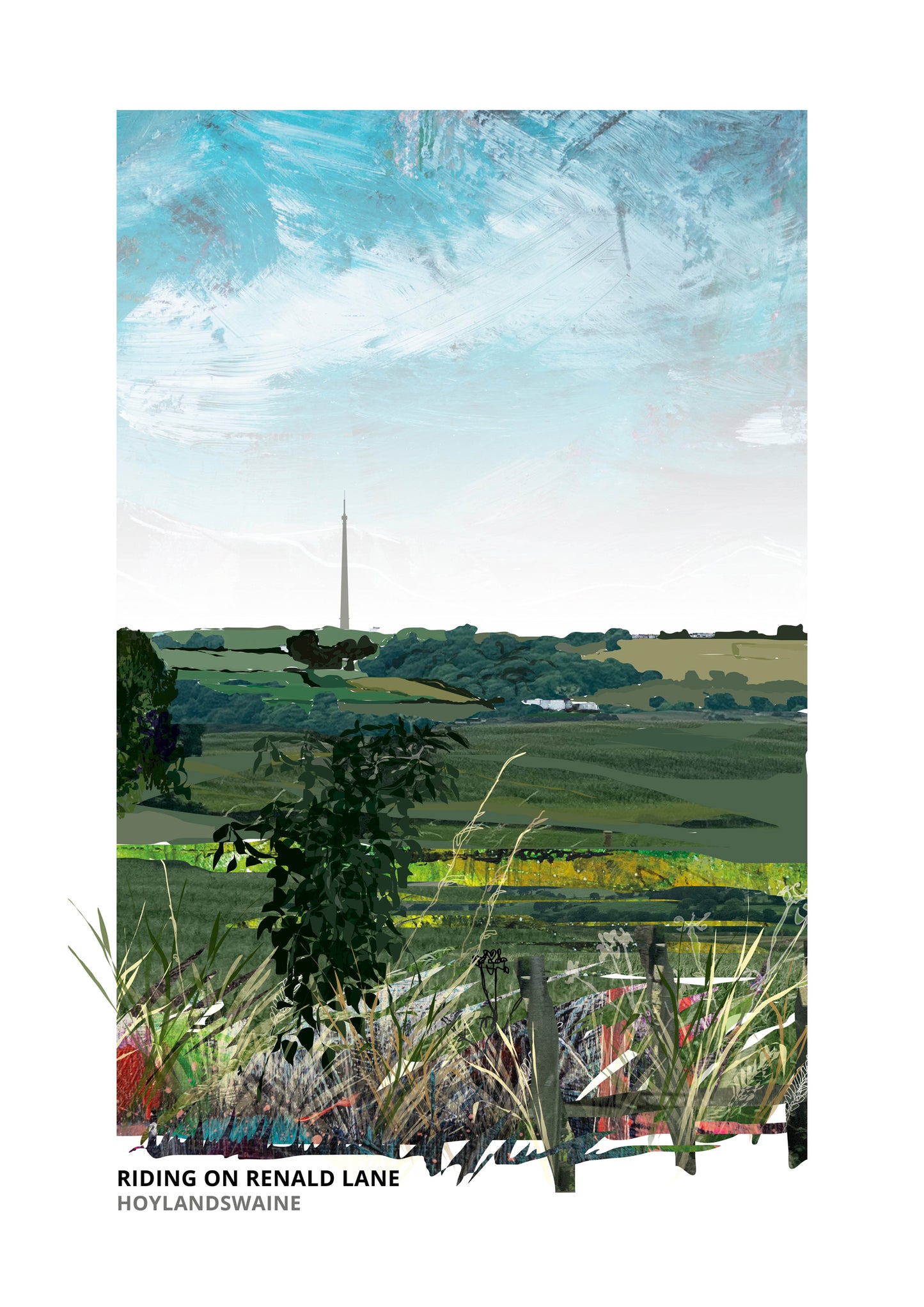 Riding on Renald Lane art print by Vicki Shortt, horse riding on Renald Lane at Hoylandswaine, South Yorkshire