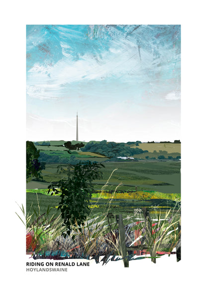 Riding on Renald Lane art print by Vicki Shortt, horse riding on Renald Lane at Hoylandswaine, South Yorkshire