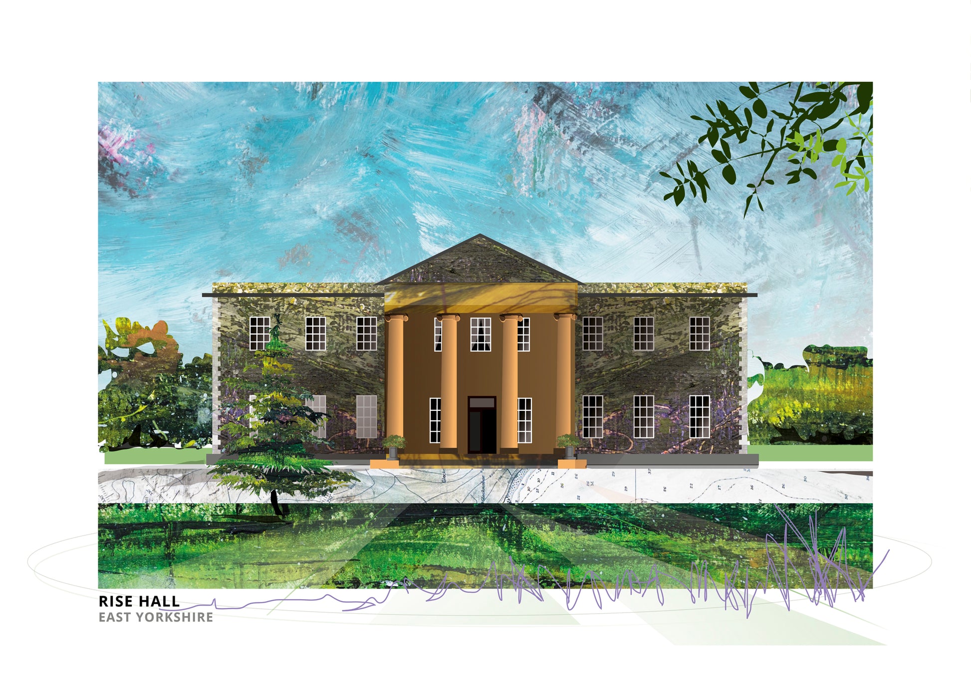 Rise Hall art print by Vicki Shortt, the Georgian country house at Rise, East Yorkshire