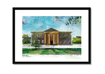 Rise Hall art print by Vicki Shortt, the Georgian country house at Rise, East Yorkshire, in a black frame