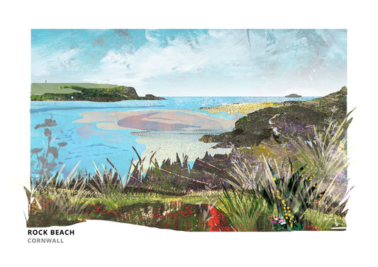 Rock Beach art print by Vicki Shortt, the beach on the Camel Estuary in Cornwall
