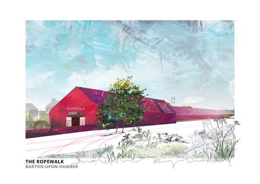 Ropewalk Gallery art print by Vicki Shortt, the long former rope works, now a gallery, at Barton-upon-Humber