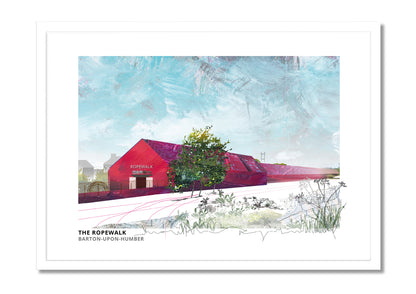 Ropewalk Gallery art print by Vicki Shortt, the long former rope works, now a gallery, at Barton-upon-Humber, in a white frame