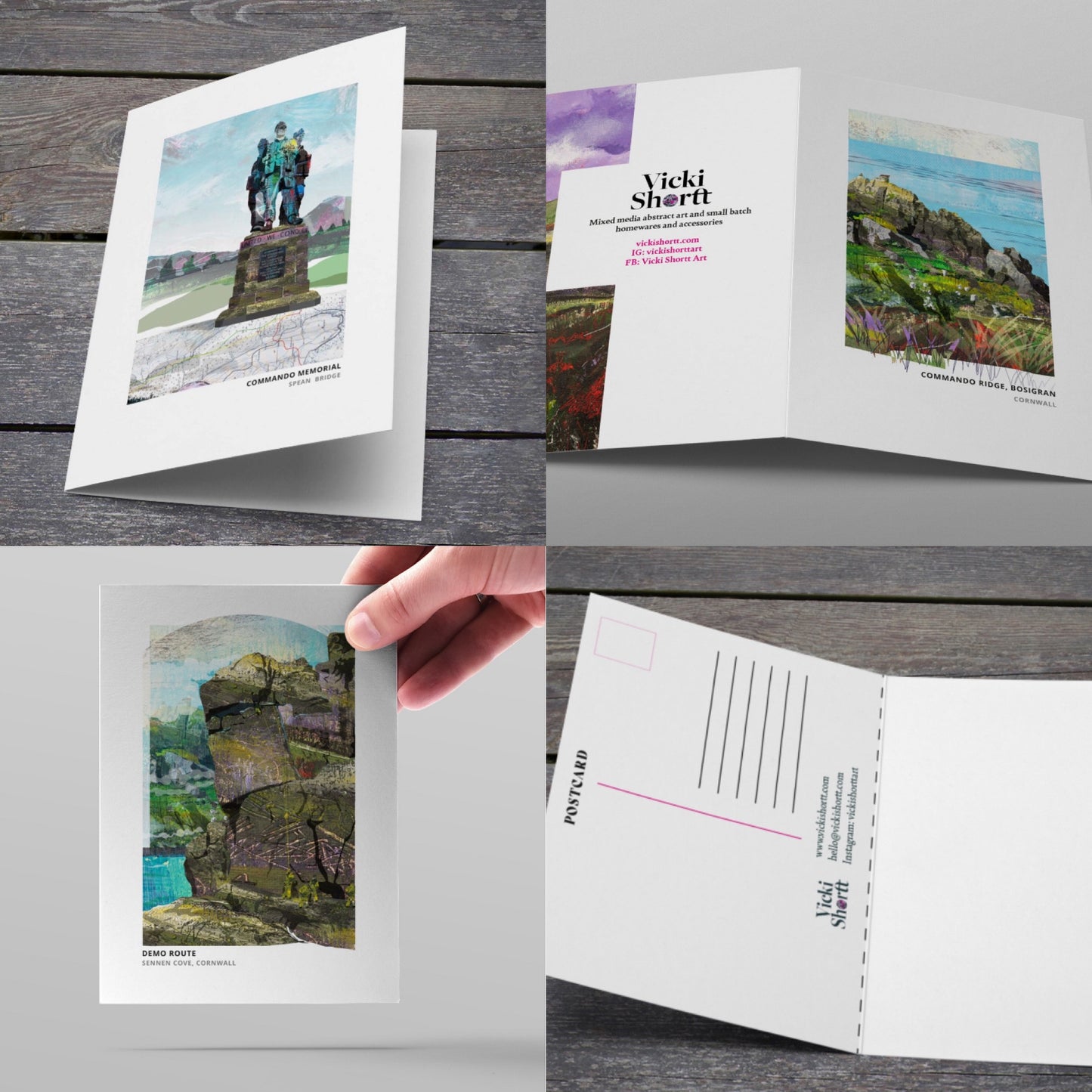 Royal Marines art cards by Vicki Shortt, the Commando Memorial, Commando Ridge and Demo Route designs as cards