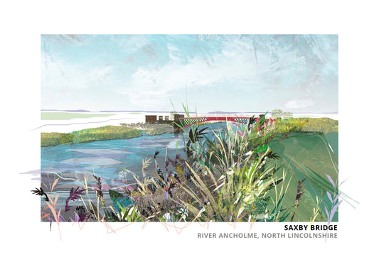 Saxby Bridge art print by Vicki Shortt, the bridge over the River Ancholme at Saxby, Lincolnshire