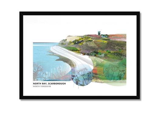 Scarborough art print by Vicki Shortt, the sweep of North Bay at Scarborough, North Yorkshire, in a black frame