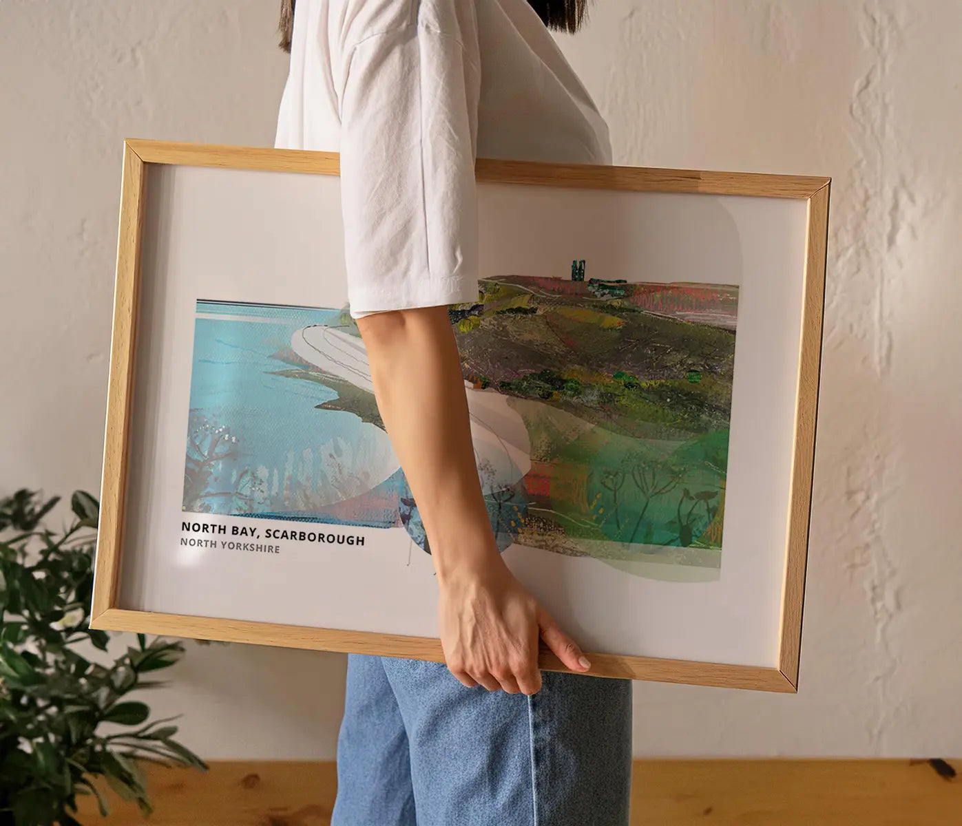 Scarborough art print by Vicki Shortt, the sweep of North Bay at Scarborough, North Yorkshire, framed in a room setting