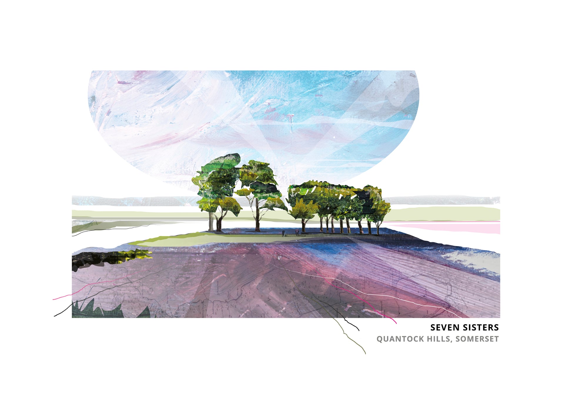 Seven Sisters, Quantocks art print by Vicki Shortt, the line of trees known as the Seven Sisters on the Quantock Hills