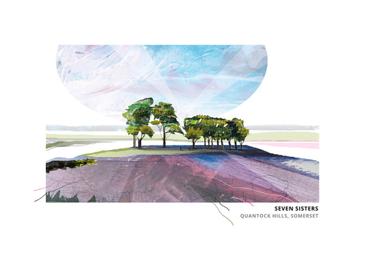 Seven Sisters, Quantocks art print by Vicki Shortt, the line of trees known as the Seven Sisters on the Quantock Hills