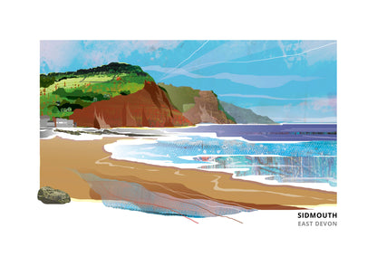 Sidmouth art print by Vicki Shortt, the red cliffs and seafront at Sidmouth, East Devon