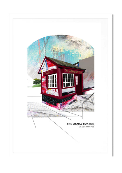 Signal Box Inn art print by Vicki Shortt, the tiny converted signal box pub at Cleethorpes, in a white frame
