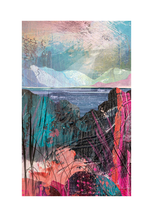 Skies Series Limited Edition art prints by Vicki Shortt, Coloured Skies design, a wide landscape beneath a dramatic worked sky