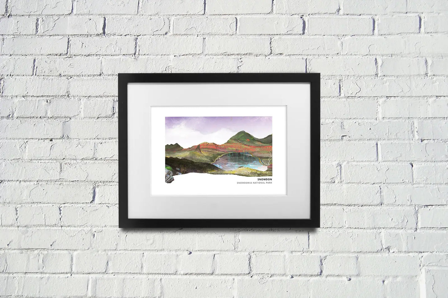 Snowdon art print by Vicki Shortt, the summit of Yr Wyddfa in Eryri, north Wales, framed in a room setting