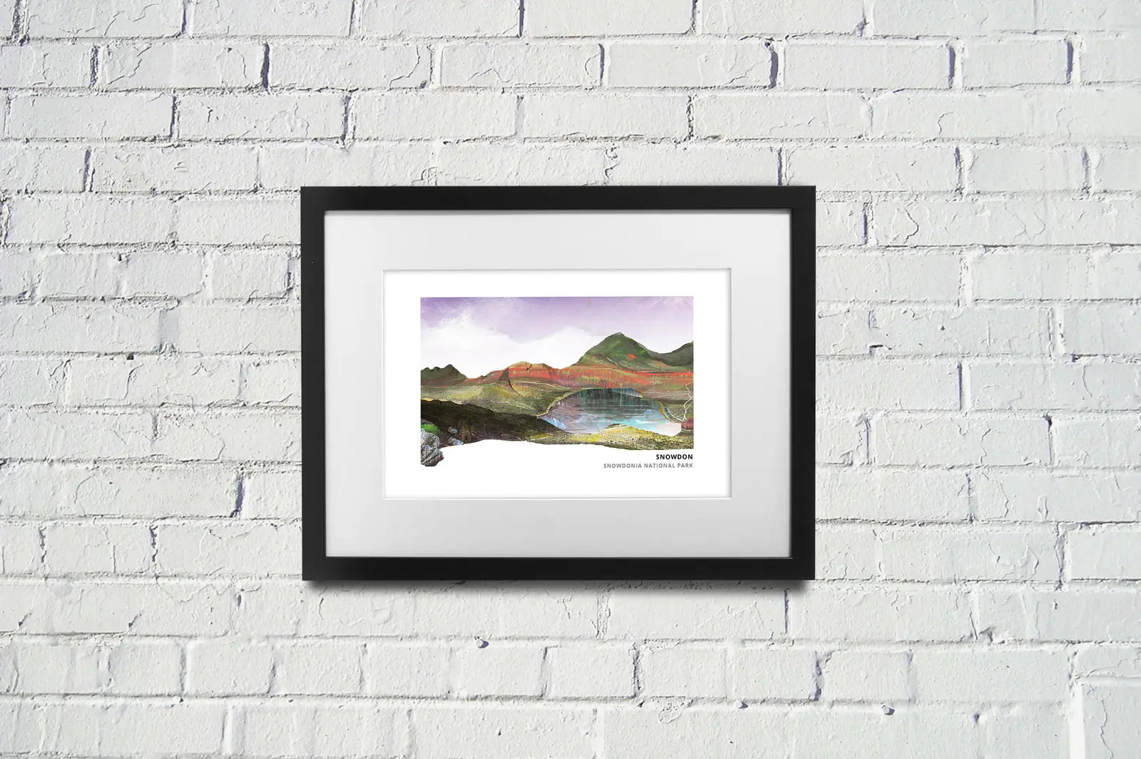 Snowdon art print by Vicki Shortt, the summit of Yr Wyddfa in Eryri, north Wales, framed in a room setting