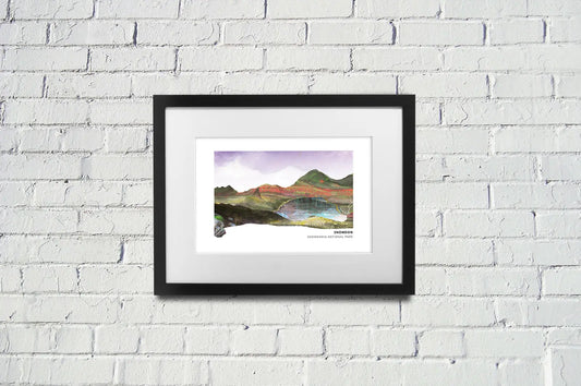 Snowdon art print by Vicki Shortt, the summit of Yr Wyddfa in Eryri, north Wales, framed in a room setting