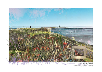 Spurn Point art print by Vicki Shortt, the lighthouse on the sand spit at Spurn Point, East Yorkshire