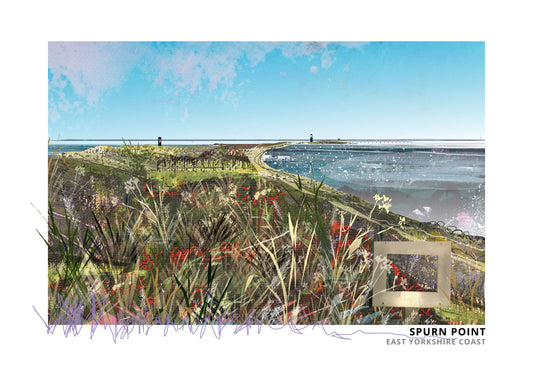 Spurn Point art print by Vicki Shortt, the lighthouse on the sand spit at Spurn Point, East Yorkshire