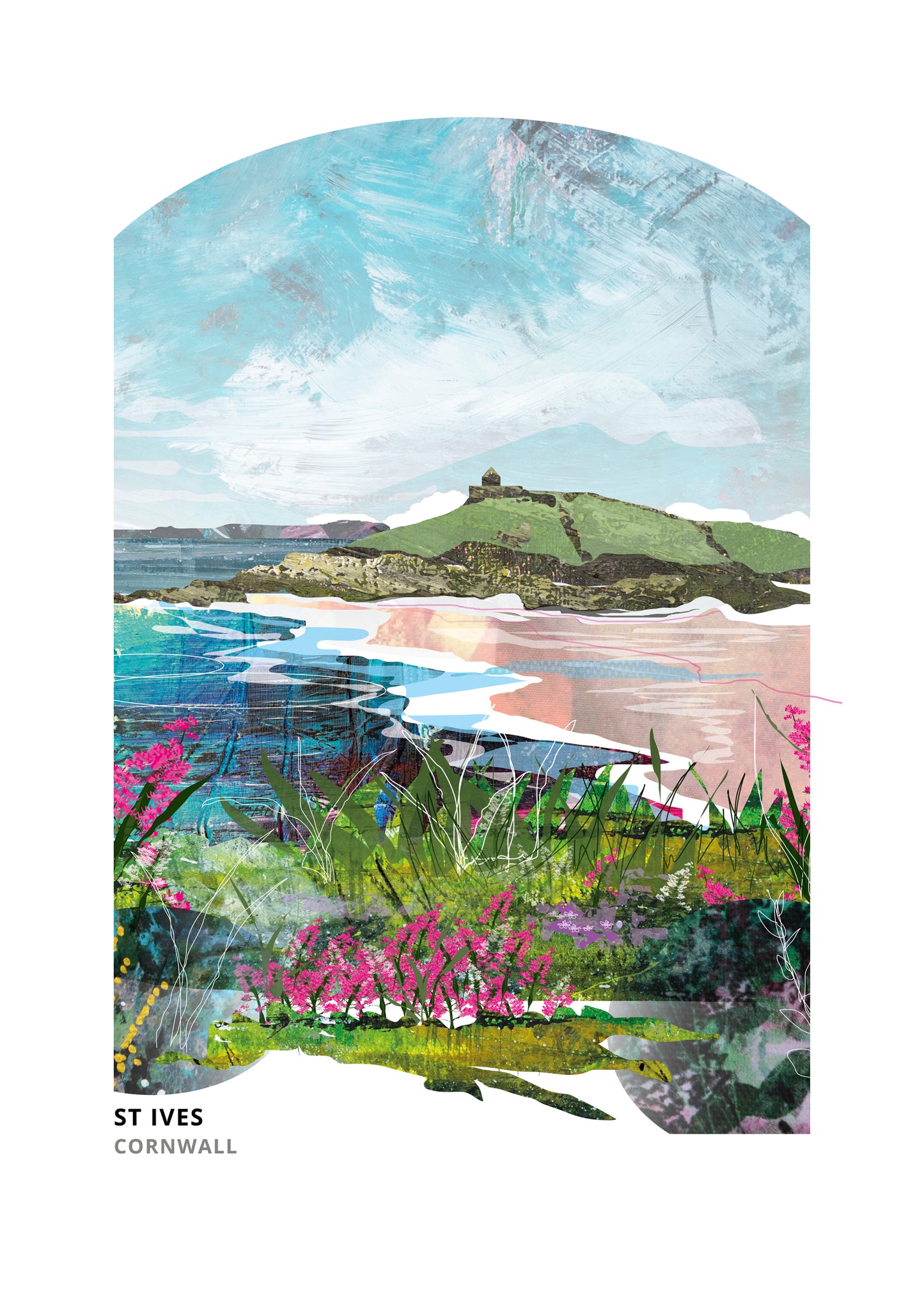 St Ives art print by Vicki Shortt, the harbour and rooftops of St Ives, Cornwall