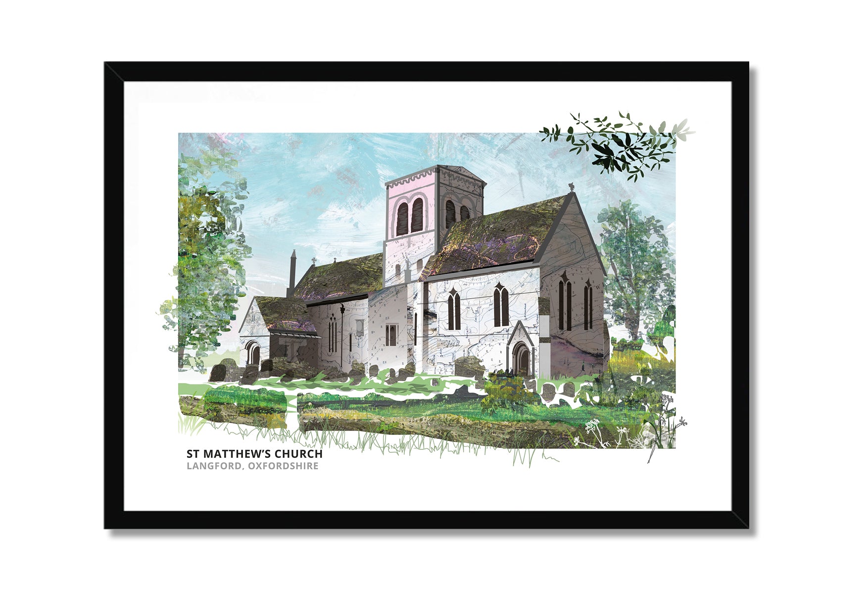 St Matthew's Church, Langford art print by Vicki Shortt, the parish church of St Matthew, in a black frame