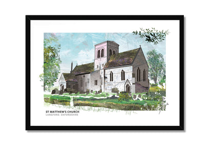 St Matthew's Church, Langford art print by Vicki Shortt, the parish church of St Matthew, in a black frame