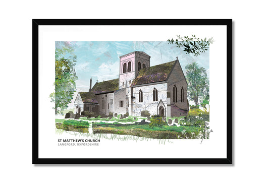 St Matthew's Church, Langford art print by Vicki Shortt, the parish church of St Matthew, in a black frame