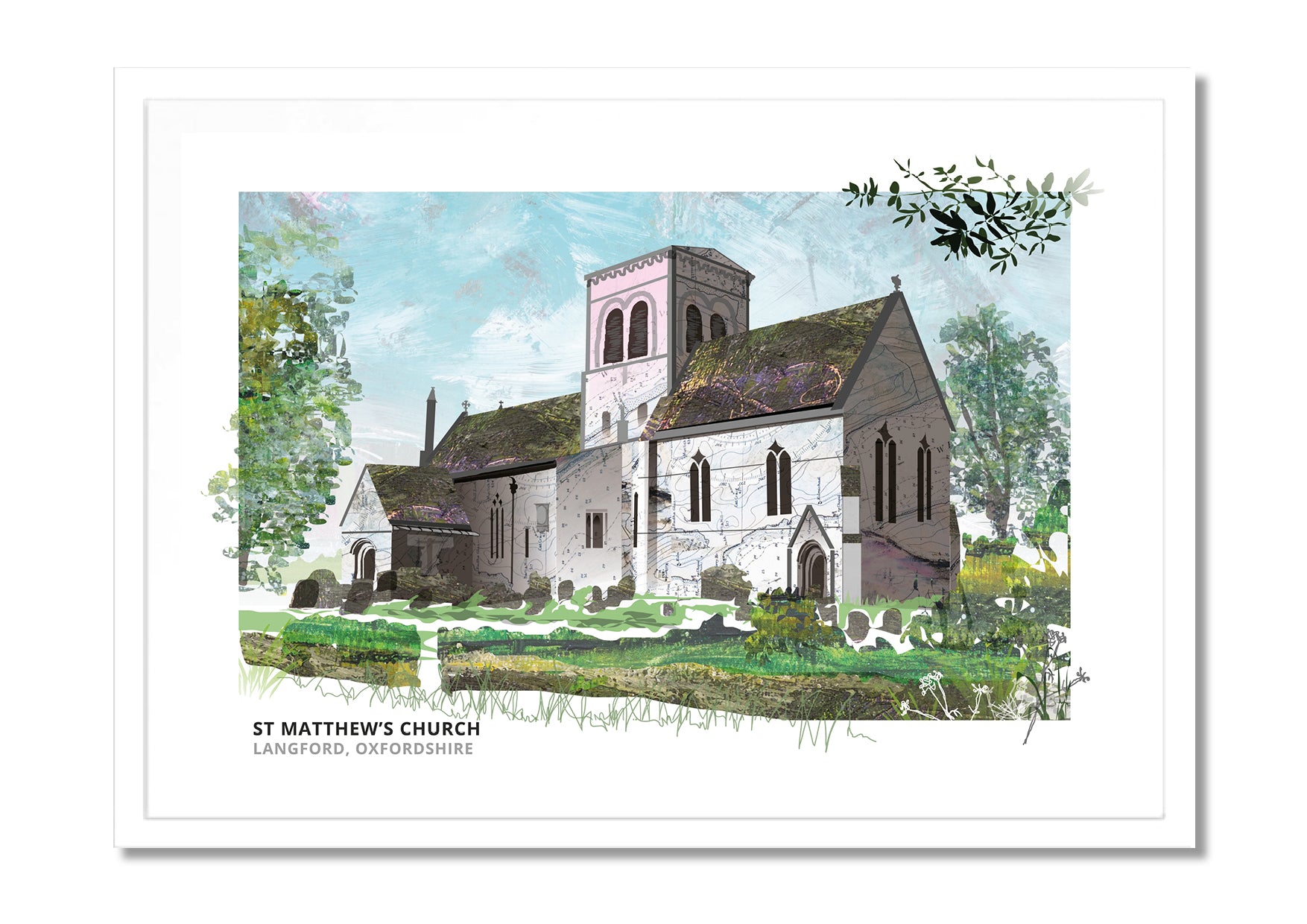 St Matthew's Church, Langford art print by Vicki Shortt, the parish church of St Matthew, in a white frame